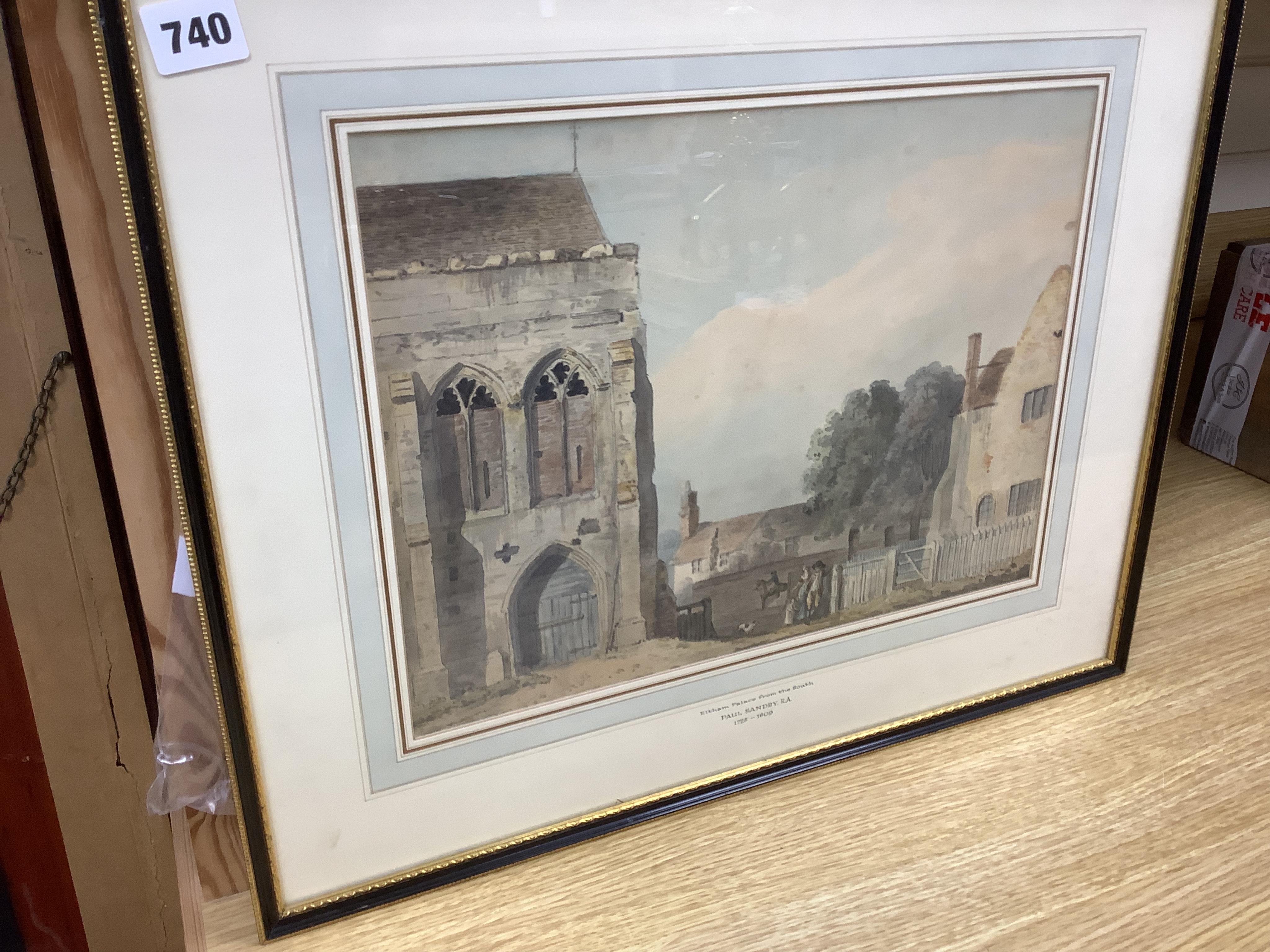 Paul Sandby RA (1725-1809), watercolour, ‘Eltham Palace from the south’, unsigned, inscribed to the mount, together with a letter from Frank J. Sabin to Captain E. J. Priestley, dated 1963, from an archive relating to El